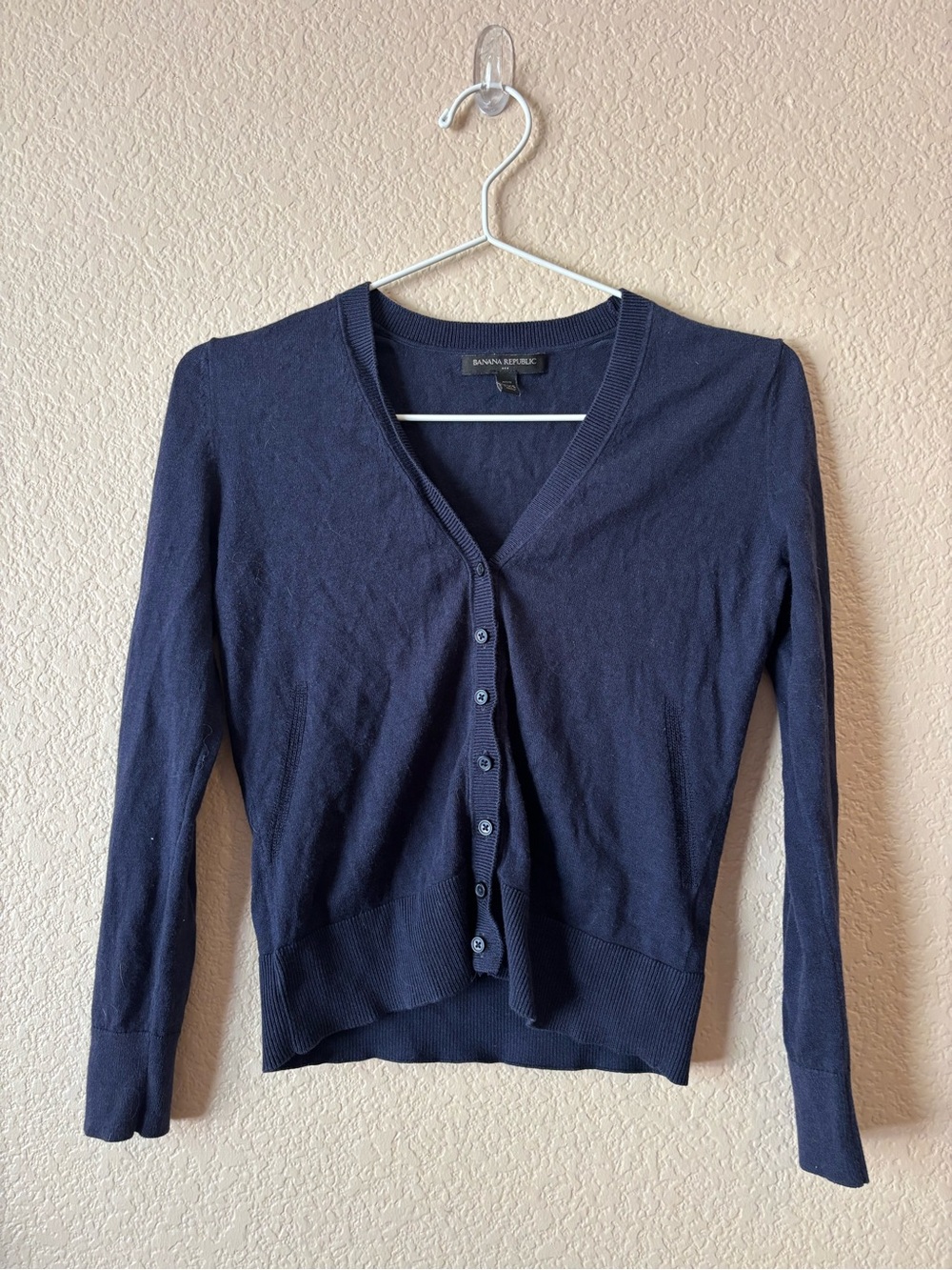 Banana Republic Dark Navy Button-Front V-Neck Cardigan